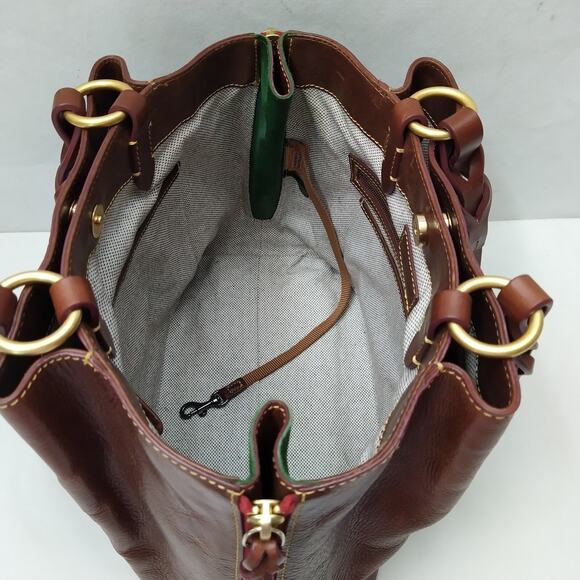 Dooney & Bourke Florentine Brown Leather Double Handle Large Tote Shoulder Bag - Picture 9 of 16